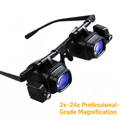 🔬✨ Precision LED Magnifier Glasses – Interchangeable Lenses, Dual LED, Hands-Free 💡