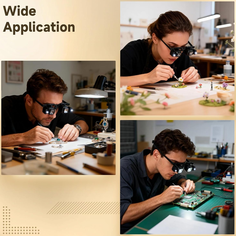 🔬✨ Precision LED Magnifier Glasses – Interchangeable Lenses, Dual LED, Hands-Free 💡