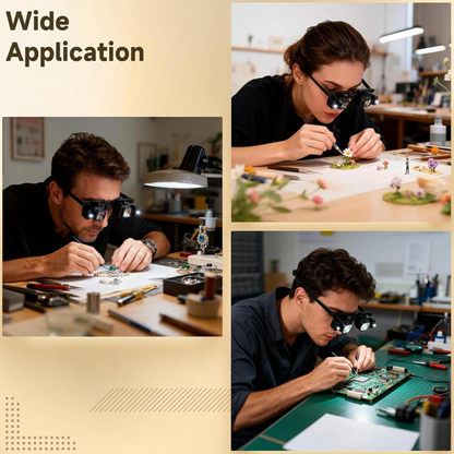 🔬✨ Precision LED Magnifier Glasses – Interchangeable Lenses, Dual LED, Hands-Free 💡
