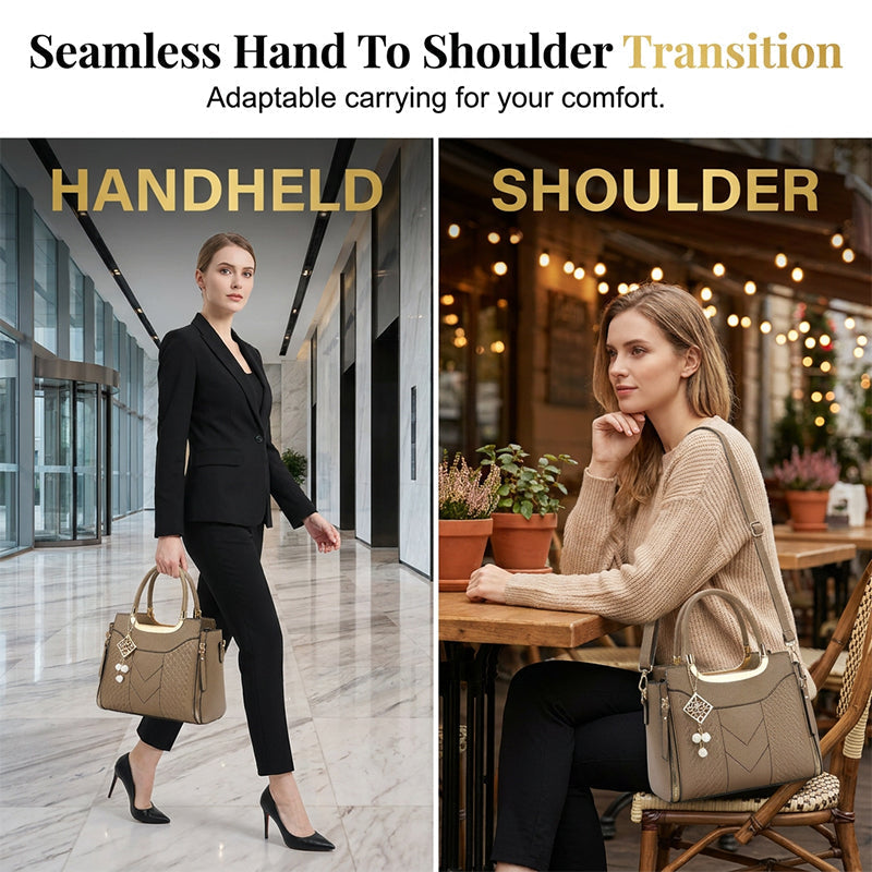 👜 Women's V-Stitched Satchel – Gold Hardware, Multi-Compartment, Top-Handle 🌸