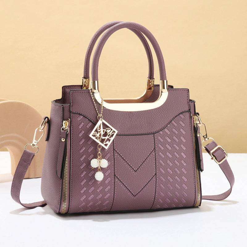 👜 Women's V-Stitched Satchel – Gold Hardware, Multi-Compartment, Top-Handle 🌸