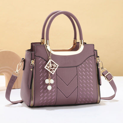 👜 Women's V-Stitched Satchel – Gold Hardware, Multi-Compartment, Top-Handle 🌸
