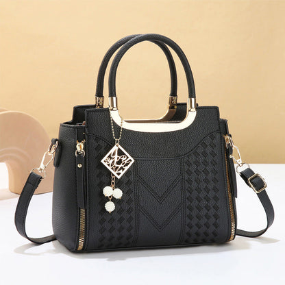 👜 Women's V-Stitched Satchel – Gold Hardware, Multi-Compartment, Top-Handle 🌸