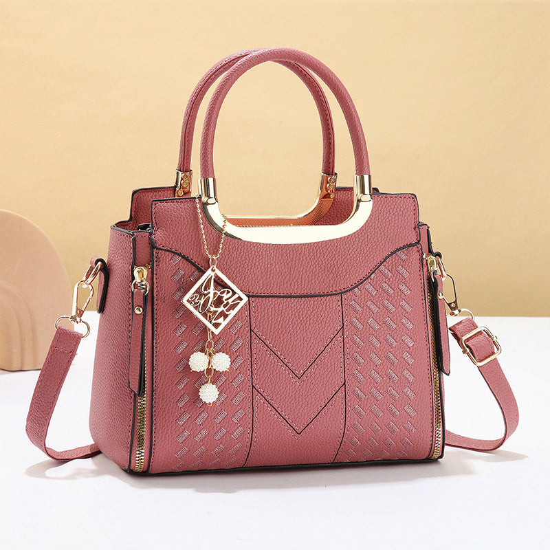👜 Women's V-Stitched Satchel – Gold Hardware, Multi-Compartment, Top-Handle 🌸