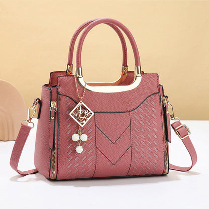 👜 Women's V-Stitched Satchel – Gold Hardware, Multi-Compartment, Top-Handle 🌸