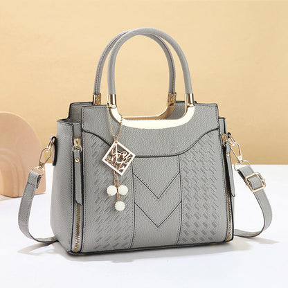 👜 Women's V-Stitched Satchel – Gold Hardware, Multi-Compartment, Top-Handle 🌸