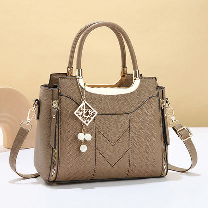 👜 Women's V-Stitched Satchel – Gold Hardware, Multi-Compartment, Top-Handle 🌸
