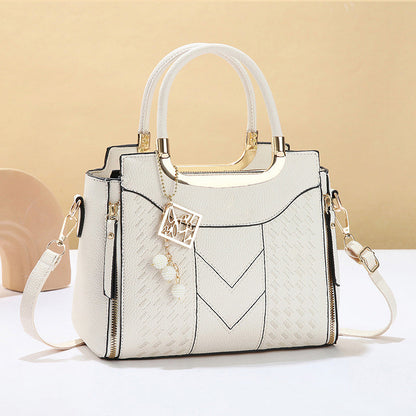 👜 Women's V-Stitched Satchel – Gold Hardware, Multi-Compartment, Top-Handle 🌸