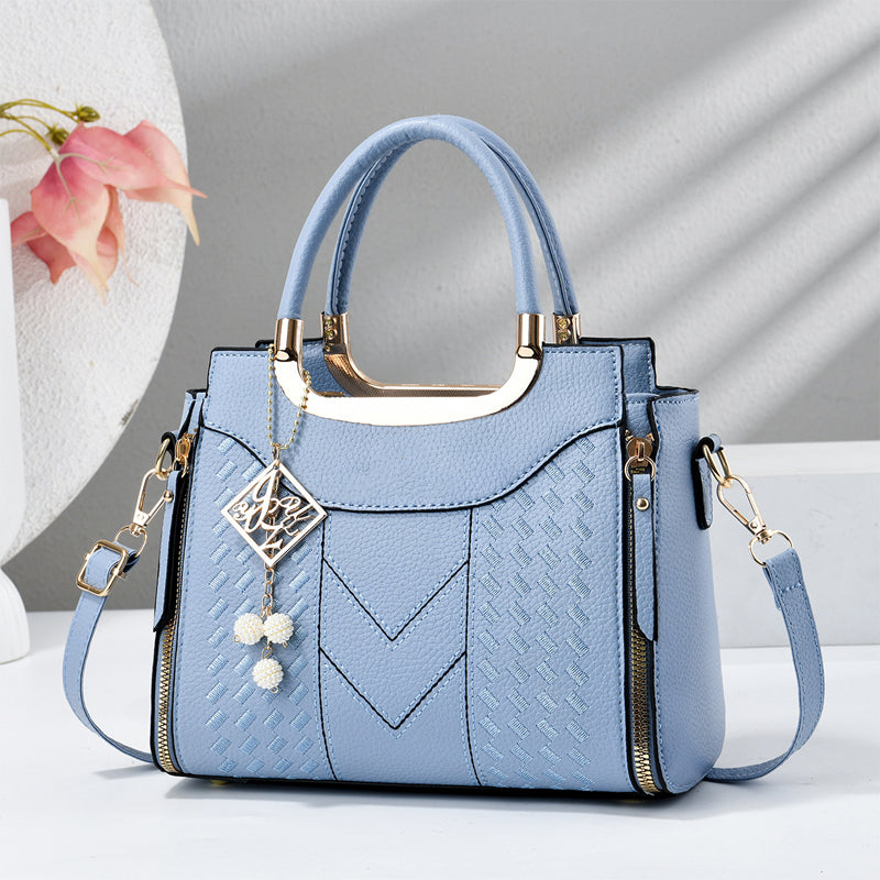👜 Women's V-Stitched Satchel – Gold Hardware, Multi-Compartment, Top-Handle 🌸