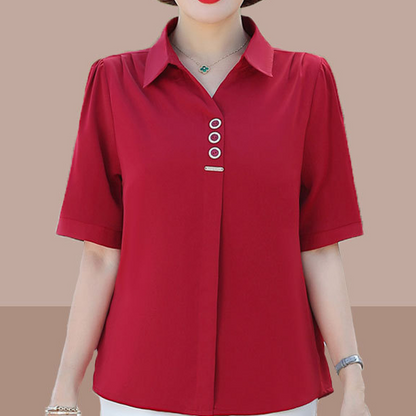 Women's Short Sleeve Solid Color Blouse