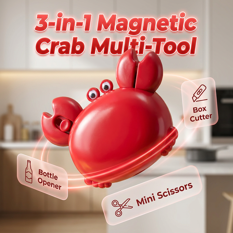 🦀 Multifunctional Magnetic Crab-Shaped Bottle Opener – 3-in-1, Cute, Always Handy ✨