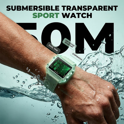 ✨Waterproof Transparent Digital Watch – 50M Rating, Luminous Display, Hybrid Time