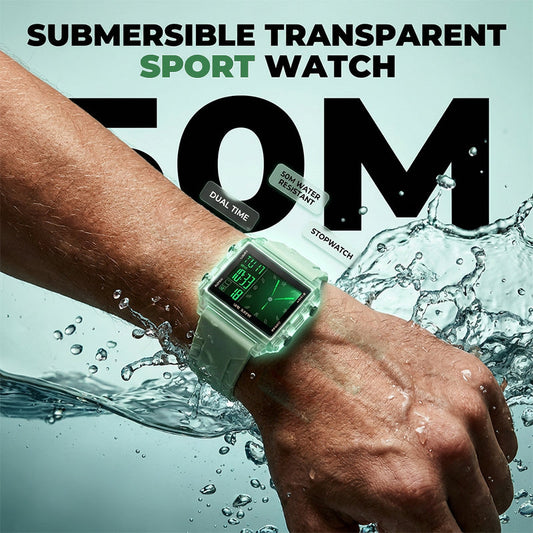 ✨Waterproof Transparent Digital Watch – 50M Rating, Luminous Display, Hybrid Time
