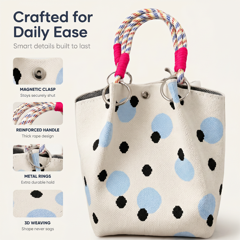 👜Cute Polka Dot Handbag for Women – Classic Dot Print, Roomy, Everyday Chic ✨