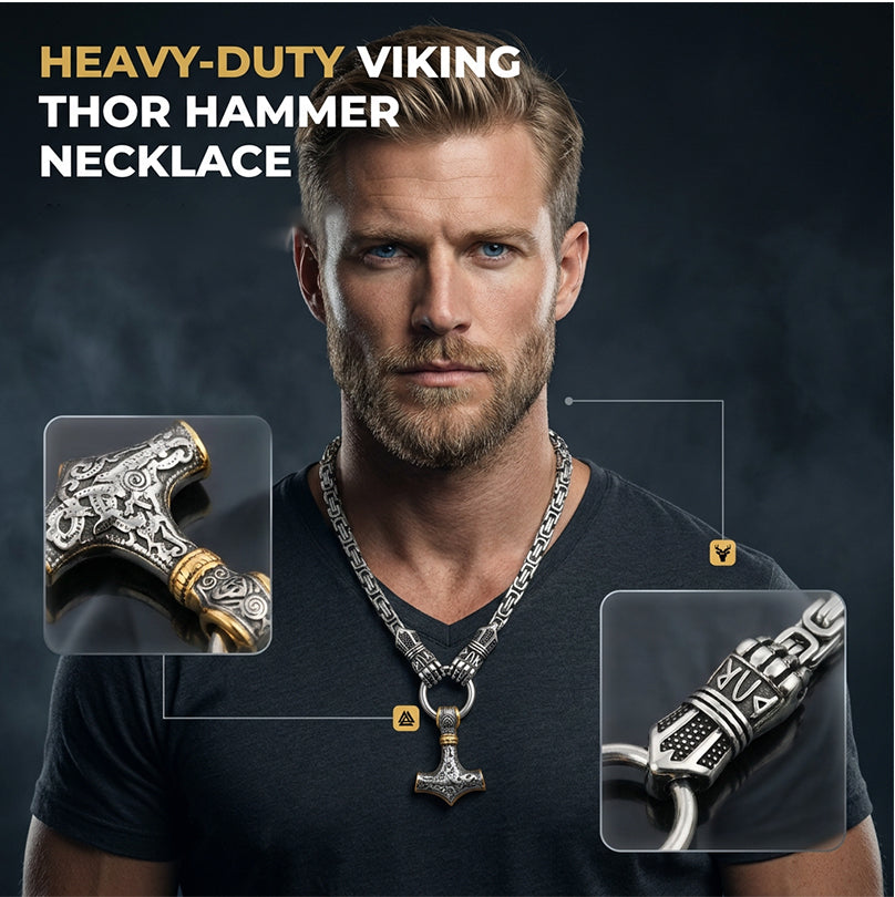 ⚡Viking Thor Hammer Pendant Necklace🔨 – Stainless steel with Byzantine chain – Bold & durable – perfect for daily wear or gifting ✨💪