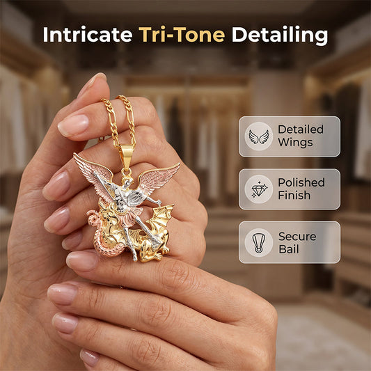 🕊️Tri-Tone Angel Guardian Pendant Necklace🪽📿