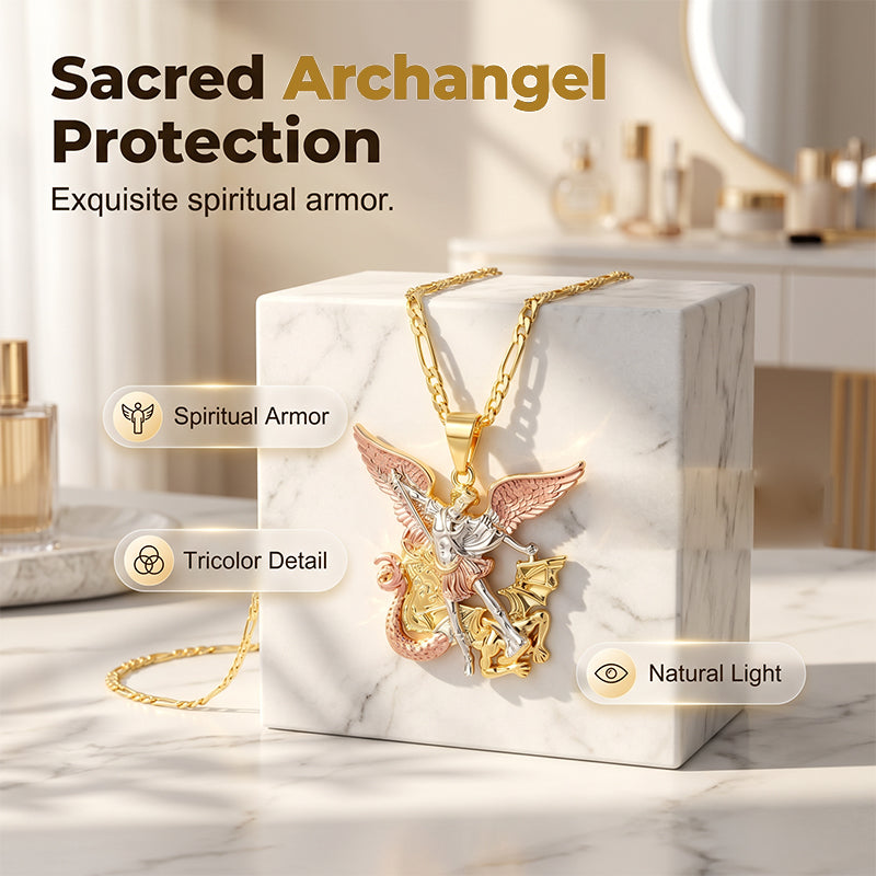 🕊️Tri-Tone Angel Guardian Pendant Necklace🪽📿