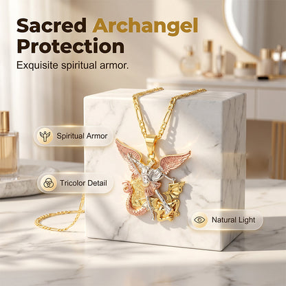 🕊️Tri-Tone Angel Guardian Pendant Necklace🪽📿