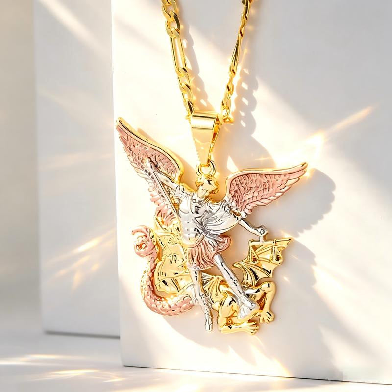 🕊️Tri-Tone Angel Guardian Pendant Necklace🪽📿