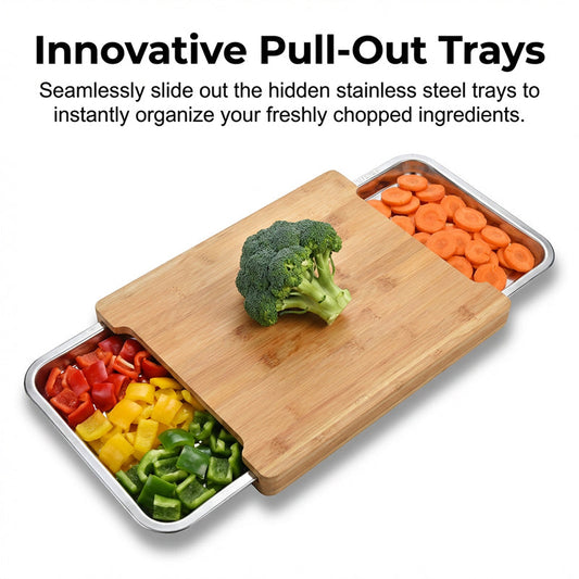 🔪Wooden Cutting Board with Slide-Out Trays