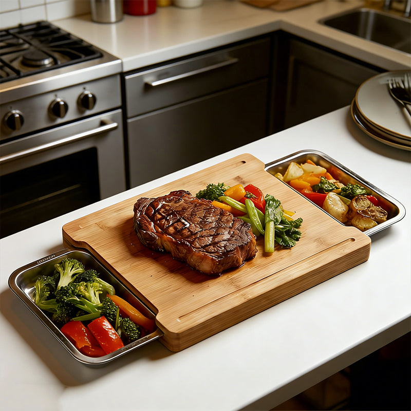 🔪Wooden Cutting Board with Slide-Out Trays