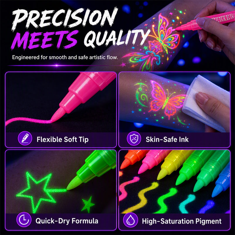 🔥 UV Glow Party & DIY Art Pens – Washable Fluorescent Skin Art Pen✨