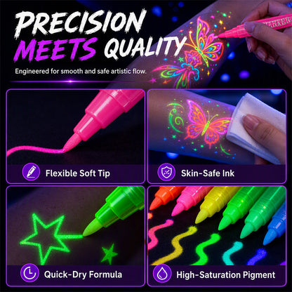 🔥 UV Glow Party & DIY Art Pens – Washable Fluorescent Skin Art Pen✨