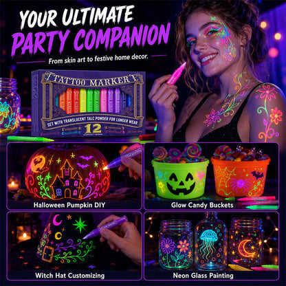 🔥 UV Glow Party & DIY Art Pens – Washable Fluorescent Skin Art Pen✨