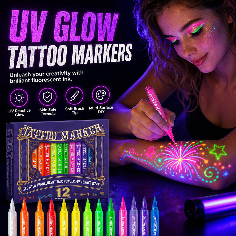 🔥 UV Glow Party & DIY Art Pens – Washable Fluorescent Skin Art Pen✨