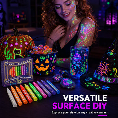 🔥 UV Glow Party & DIY Art Pens – Washable Fluorescent Skin Art Pen✨