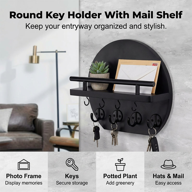 🏠🔑 Wall Mount Key Holder with Shelf & Hooks – Space-saving, sturdy & easy install – Organize keys & mail at your entryway ✨