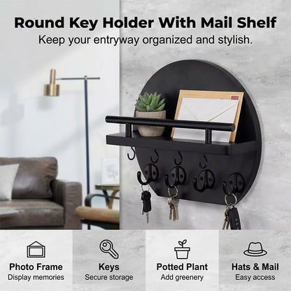 🏠🔑 Wall Mount Key Holder with Shelf & Hooks – Space-saving, sturdy & easy install – Organize keys & mail at your entryway ✨