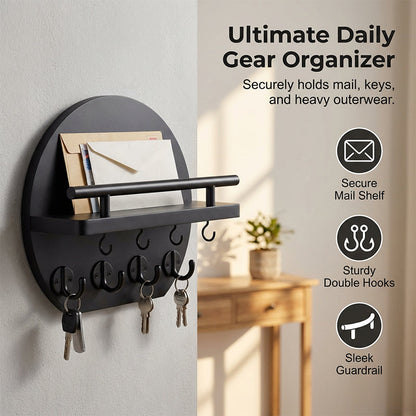 🏠🔑 Wall Mount Key Holder with Shelf & Hooks – Space-saving, sturdy & easy install – Organize keys & mail at your entryway ✨