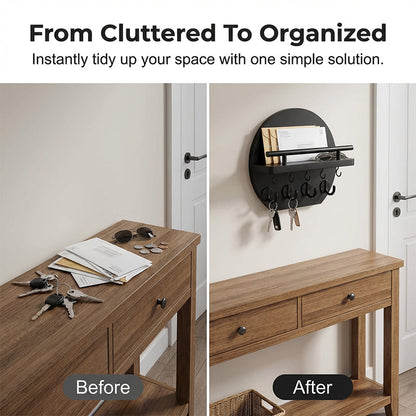 🏠🔑 Wall Mount Key Holder with Shelf & Hooks – Space-saving, sturdy & easy install – Organize keys & mail at your entryway ✨