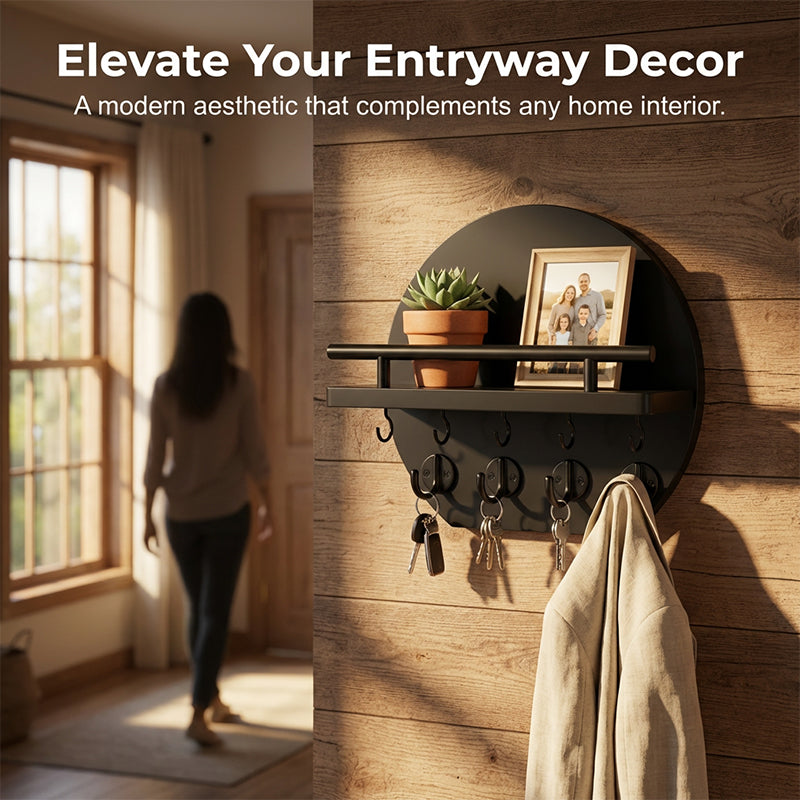 🏠🔑 Wall Mount Key Holder with Shelf & Hooks – Space-saving, sturdy & easy install – Organize keys & mail at your entryway ✨