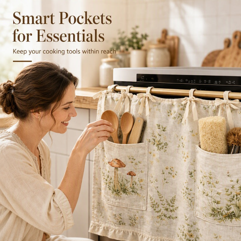 🏡 Oven skirt with practical storage pockets – Keeps your kitchen utensils tidy and adds a decorative touch to your oven
