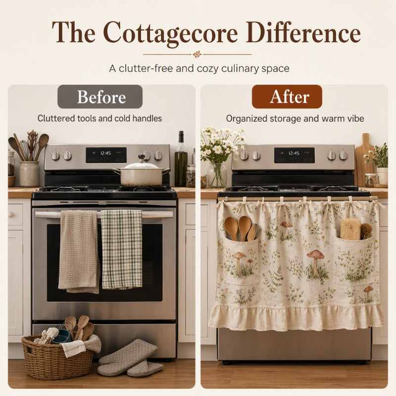 🏡 Oven skirt with practical storage pockets – Keeps your kitchen utensils tidy and adds a decorative touch to your oven