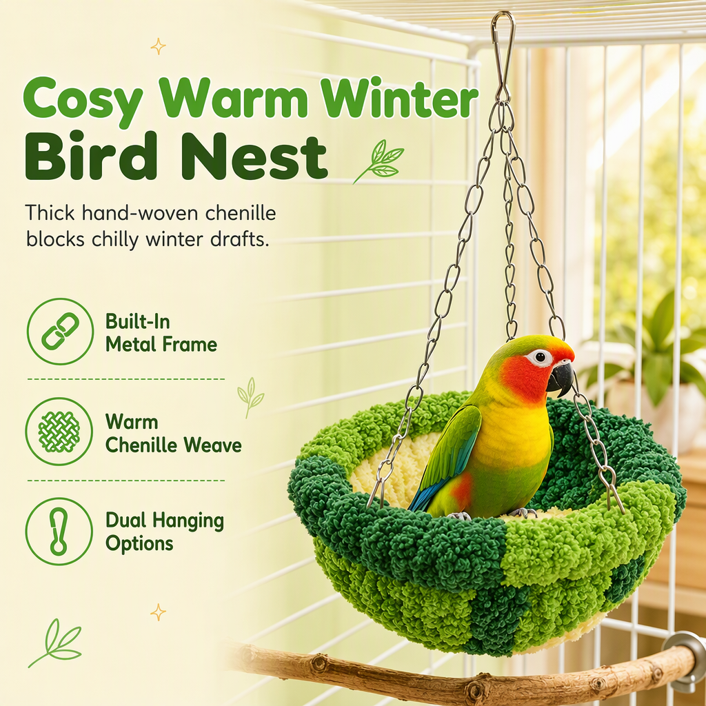 🐦Warm Winter Bird Hanging Hammock – 🧶Cozy, Soft, Cage Decor ✨