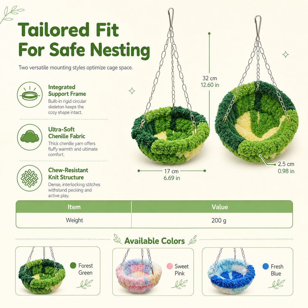 🐦Warm Winter Bird Hanging Hammock – 🧶Cozy, Soft, Cage Decor ✨