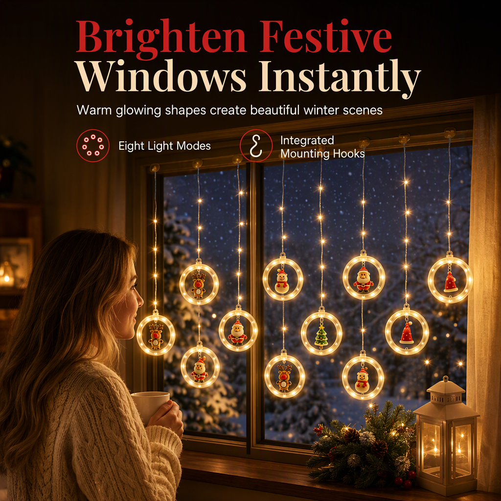 🎄Christmas Curtain Lights – Remote Control & 8 Lighting Modes for Cozy Holiday Windows ✨🎁