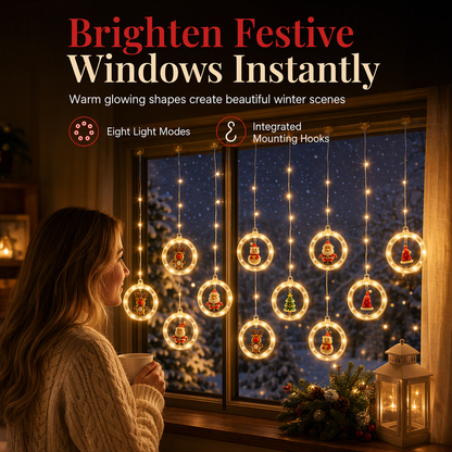 🎄Christmas Curtain Lights – Remote Control & 8 Lighting Modes for Cozy Holiday Windows ✨🎁