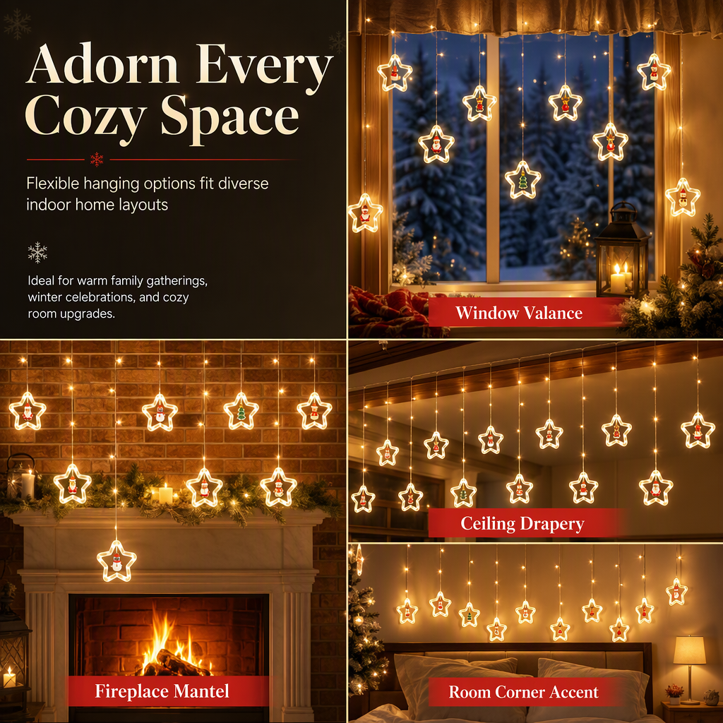 🎄Christmas Curtain Lights – Remote Control & 8 Lighting Modes for Cozy Holiday Windows ✨🎁
