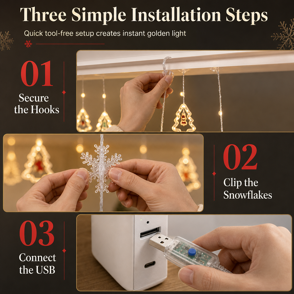 🎄Christmas Curtain Lights – Remote Control & 8 Lighting Modes for Cozy Holiday Windows ✨🎁