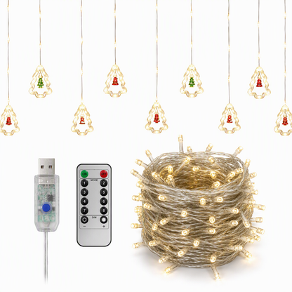 🎄Christmas Curtain Lights – Remote Control & 8 Lighting Modes for Cozy Holiday Windows ✨🎁
