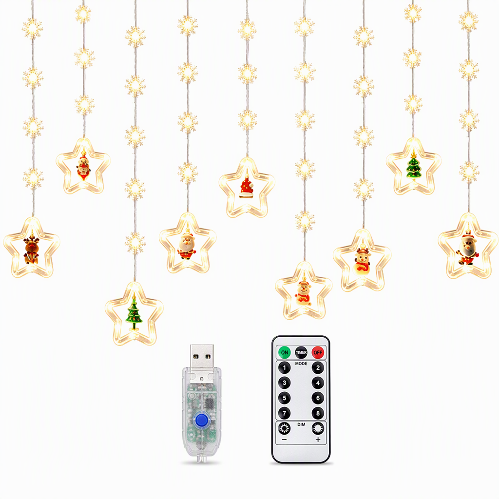 🎄Christmas Curtain Lights – Remote Control & 8 Lighting Modes for Cozy Holiday Windows ✨🎁