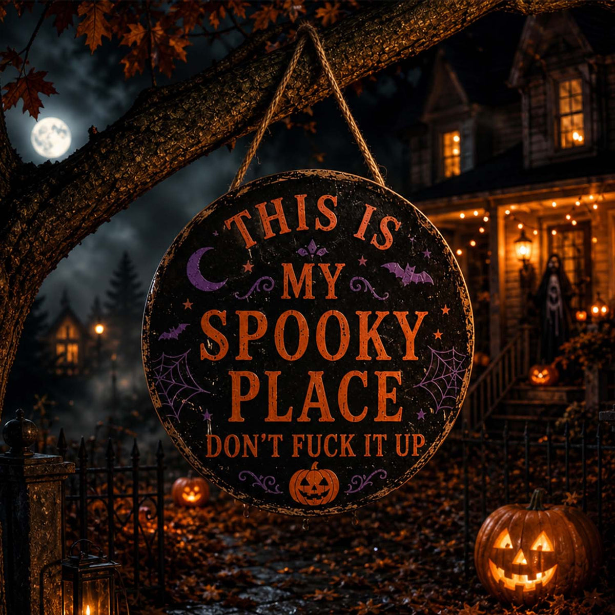 🏚️Happy Haunt Halloween Sign – 👻Cute Spooky Haunted House Wall Decor, Festive Halloween Home Decoration