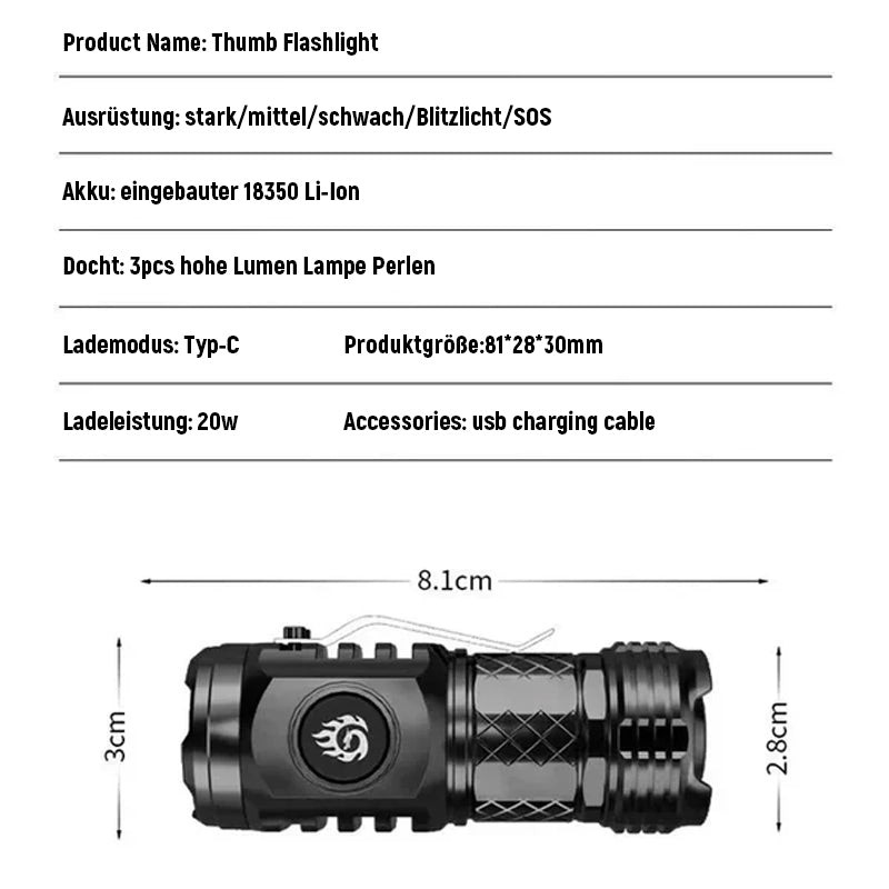 Tre-Öga Miniblixt Superkraftig Ficklampa